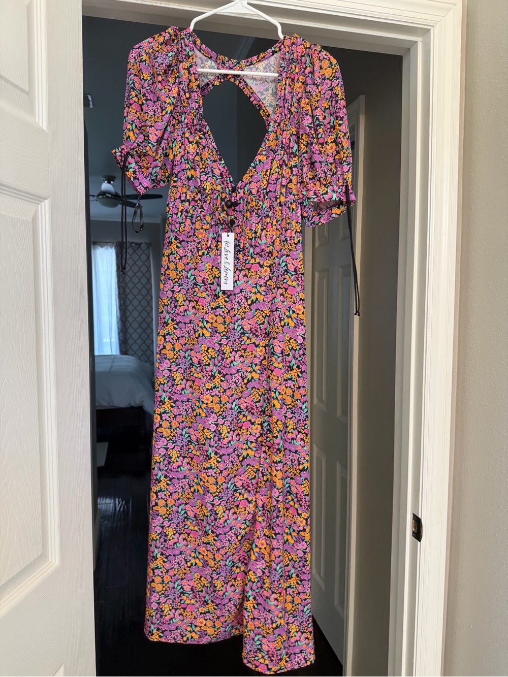 For Love & Lemons Pink and Orange Floral Midi Dress